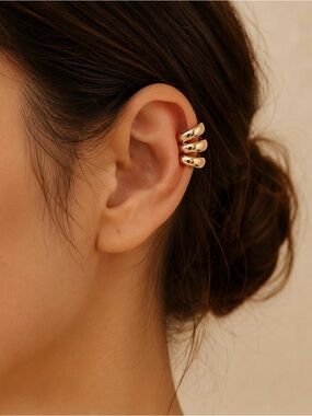 Gold Tone Triple Band Statement Ear Cuff